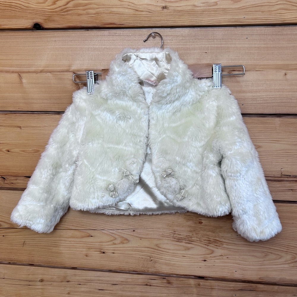 Vintage‎ Baby Girl 24 M Faux Fur Jacket Cream Fancy Coat Princess Precious Regal